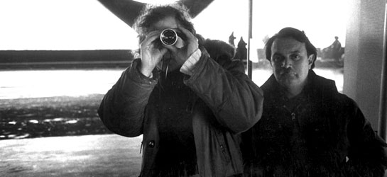 Fernando 'Pino' Solanas y Félix Monti (ADF) en el rodaje de El exilio de Gardel (1986), dirigida por Fernando 'Pino' Solanas